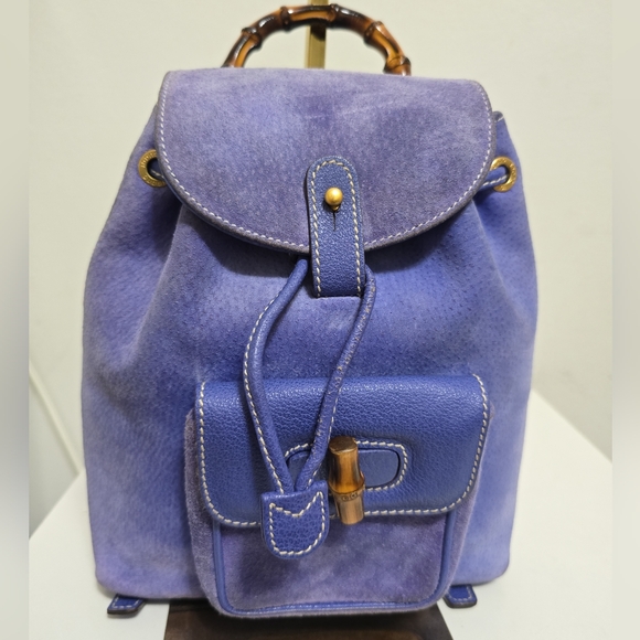 Gucci Bamboo Mini Purple Suede Backpack - Picture 1 of 13